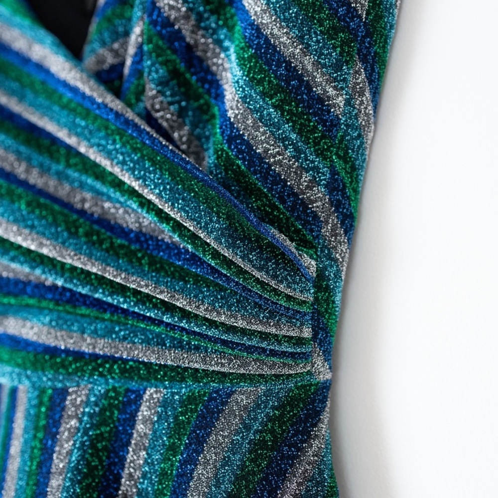 Dress the Population Lena Dress: Striped Maxi Dress - Blue and Green - Picture 9 of 13